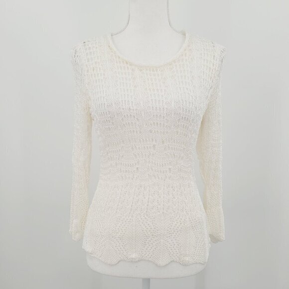 Emma James Ecru Crochet Lace Fishnet Sweater - Picture 1 of 8